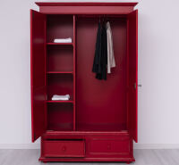 Kleiderschrank im Landhausstil mit Schubladen im Antik-Look rot