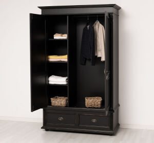 Kleiderschrank im Landhausstil mit Schubladen schwarz shabby-chic