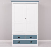 Landhauskleiderschrank mit 4 Schubladen weiß / türkisblau