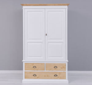 Landhauskleiderschrank mit 3 Schubladen weiß /...