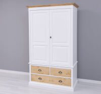 Landhauskleiderschrank mit 3 Schubladen weiß / honigbraun