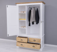 Landhauskleiderschrank mit 3 Schubladen weiß / honigbraun