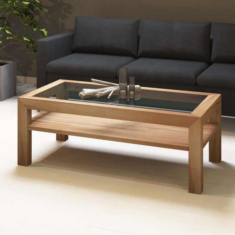 Couchtisch mit Glasplatte aus Kernbuche, 70x120cm