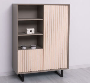 Highboard Skandi mit Holztüren in Lamellenoptik