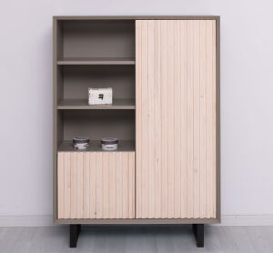 Highboard Skandi mit Holztüren in Lamellenoptik