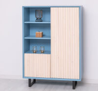Highboard Skandi mit Holztüren in Lamellenoptik