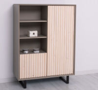 Highboard Skandi mit Holztüren in Lamellenoptik