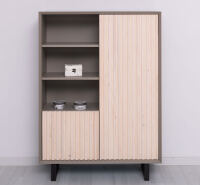 Highboard Skandi mit Holztüren in Lamellenoptik