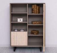 Highboard Skandi mit Holztüren in Lamellenoptik