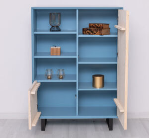 Highboard Skandi mit Holztüren in Lamellenoptik shabby chic / antik look