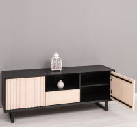 TV Lowboard Skandi mit Holztüren in Lamellenoptik