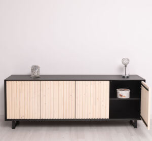 Sideboard Skandi mit Holztüren in Lamellenoptik
