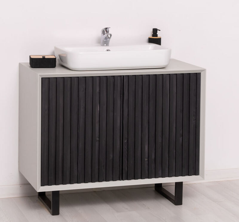 Kleiner Waschbecken-Unterschrank in Lamellenoptik