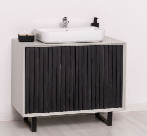 Kleiner Waschbecken-Unterschrank in Lamellenoptik