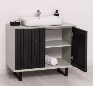 Kleiner Waschbecken-Unterschrank in Lamellenoptik