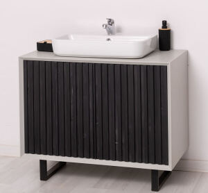 Kleiner Waschbecken-Unterschrank in Lamellenoptik