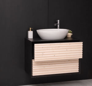 Waschbecken-Unterschrank hängend in Lamellenoptik