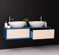 Hänge-Waschbecken-Unterschrank in Lamellenoptik, 150 cm