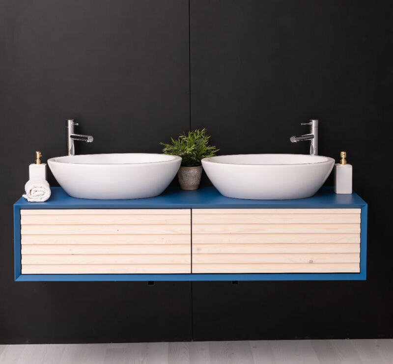 Hänge-Waschbecken-Unterschrank in Lamellenoptik, 150 cm shabby chic / antik look