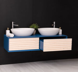 Hänge-Waschbecken-Unterschrank in Lamellenoptik, 150 cm shabby chic / antik look