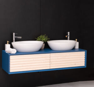 Hänge-Waschbecken-Unterschrank in Lamellenoptik, 150 cm shabby chic / antik look