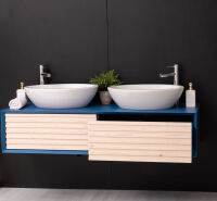 Hänge-Waschbecken-Unterschrank in Lamellenoptik, 150 cm shabby chic / antik look