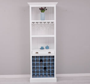 Flaschenregal im Landhausstil weiß antik / himmelblau