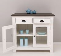 Küchenmodul mit Glastüren im Landhausstil mit Eichenplatte mocca, altweiß Shabby chic
