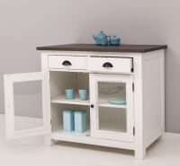 Küchenmodul mit Glastüren im Landhausstil mit Eichenplatte mocca, altweiß Shabby chic