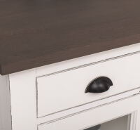 Küchenmodul mit Glastüren im Landhausstil mit Eichenplatte mocca, altweiß Shabby chic