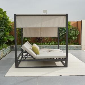 Exklusives Outdoor Himmelbett, beige-anthrazit