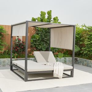 Exklusives Outdoor Himmelbett, beige-anthrazit