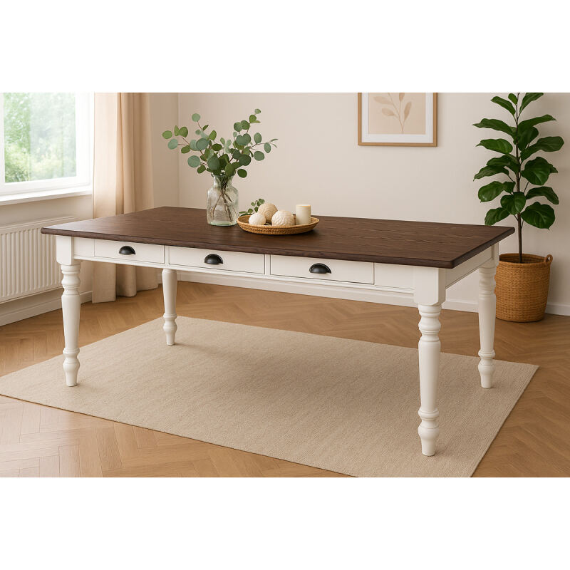 FranzÃ¶sischer Landhausstil Esstisch, altweiÃŸ braun, 210 cm