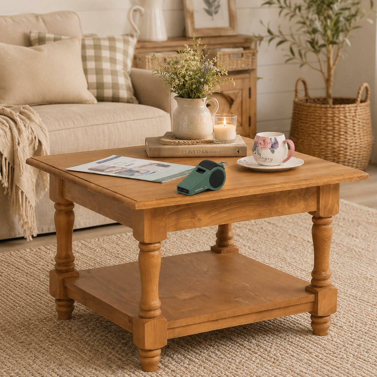 Kleiner Landhaus Couchtisch mit Ablage - Eichenplatte - Onlineshop für massive Landhausmöbel