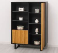 modernes Highboard mit Lamellentüren schwarz / hellbraun gewachst