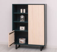 moderner Wohnzimmerschrank im Skandi-Look ozeanblau / weiß geölt