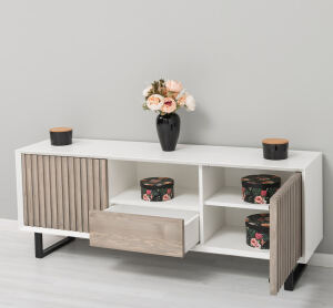 TV-Sideboard im Skandi-Look altweiß / braun gebürstet