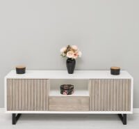 TV-Sideboard im Skandi-Look altweiß / braun gebürstet