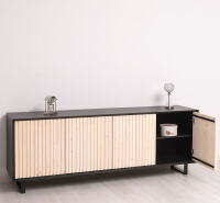 Skandi-Sideboard mit Lamellenoptik schwarz / weiß geölt