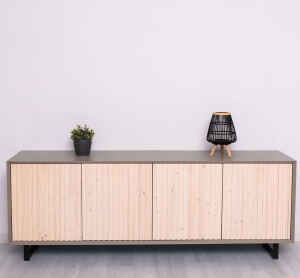 Sideboard im Skandi-Lamellenlook braungrau / weiß geölt
