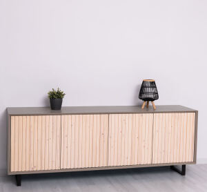 Sideboard im Skandi-Lamellenlook braungrau / weiß geölt