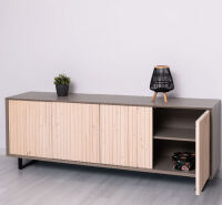 Sideboard im Skandi-Lamellenlook braungrau / weiß geölt
