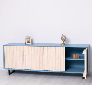 TV-Sideboard mit Lamellentüren Skandi himmelblau /...