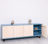 TV-Sideboard mit Lamellentüren Skandi himmelblau / weiß geölt
