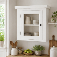 Kleiner Landhaus Hängeschrank mit Glastür weiß - Linksanschlag