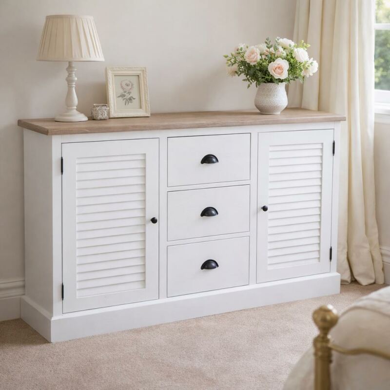 Sideboard mit Lamellentüren weiß-hellgrau
