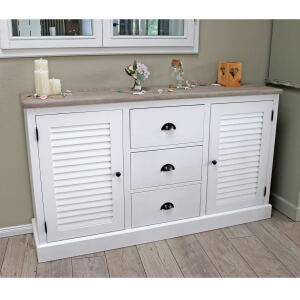 Sideboard mit LamellentÃ¼ren weiÃŸ-hellgrau