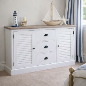 Sideboard mit Lamellentüren weiß-hellgrau