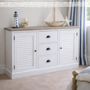 Sideboard mit Lamellentüren weiß-hellgrau