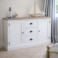 Sideboard mit Lamellentüren weiß-hellgrau